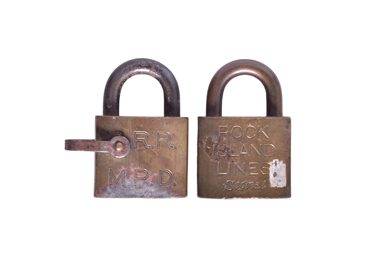 6014 - Pair of Corbin Brass Railroad Locks - Pennsylvania and Rock Island thumbnail