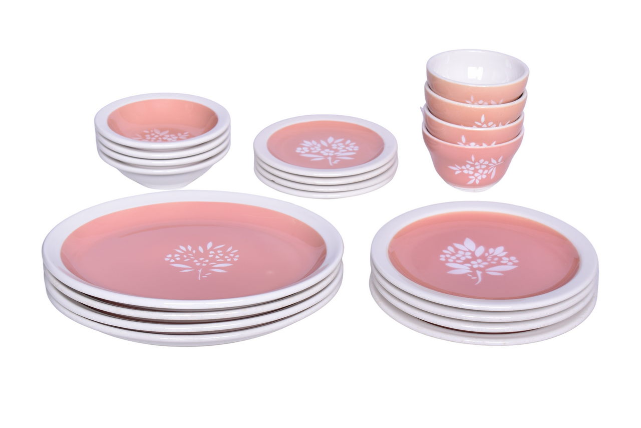 6015 - Twenty Pieces of Illinois Central Railroad China Coral Oval Platter Plates, Bouillon Cups, Sauce Dishes, Etc. thumbnail