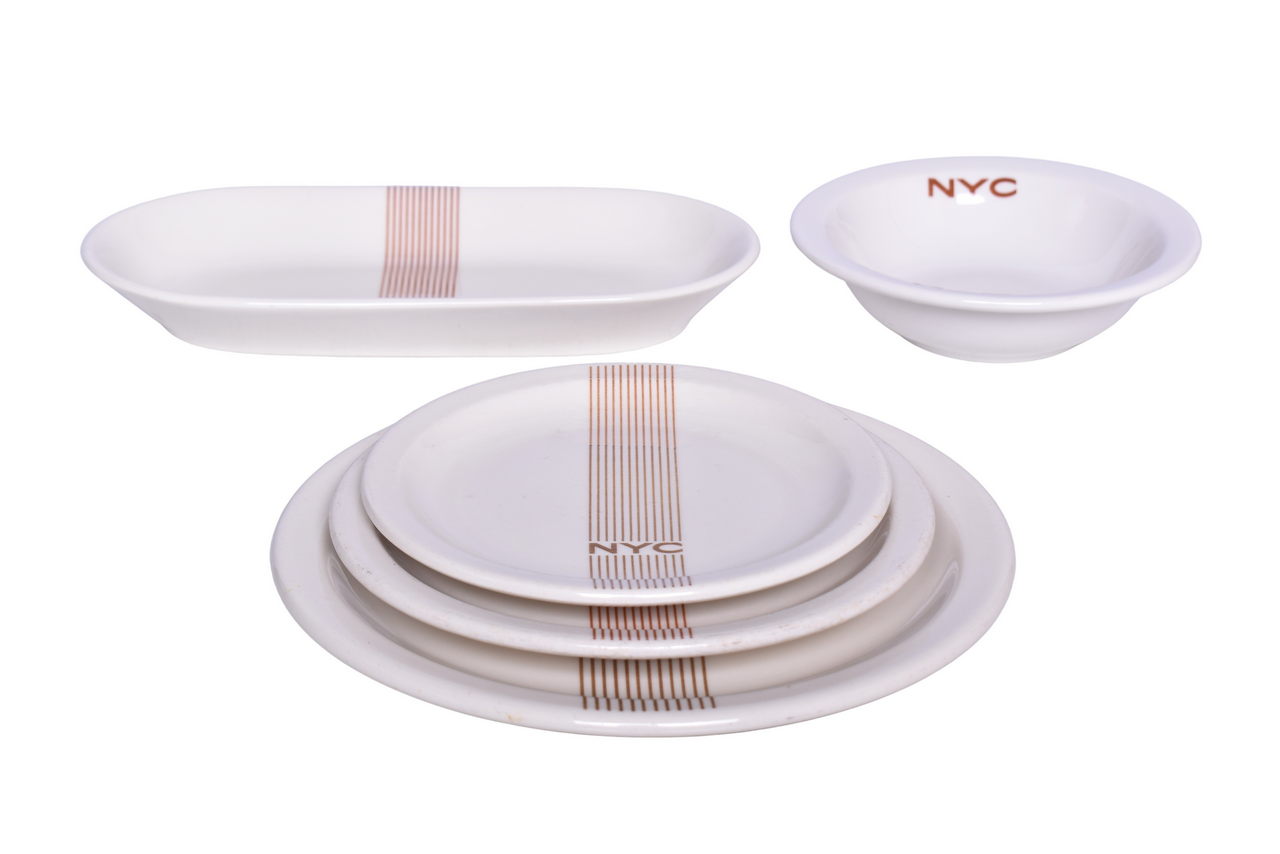 6023 - Five Pieces of New York Central Railroad China Mercury Plates, Celery Tray, and Bowl thumbnail