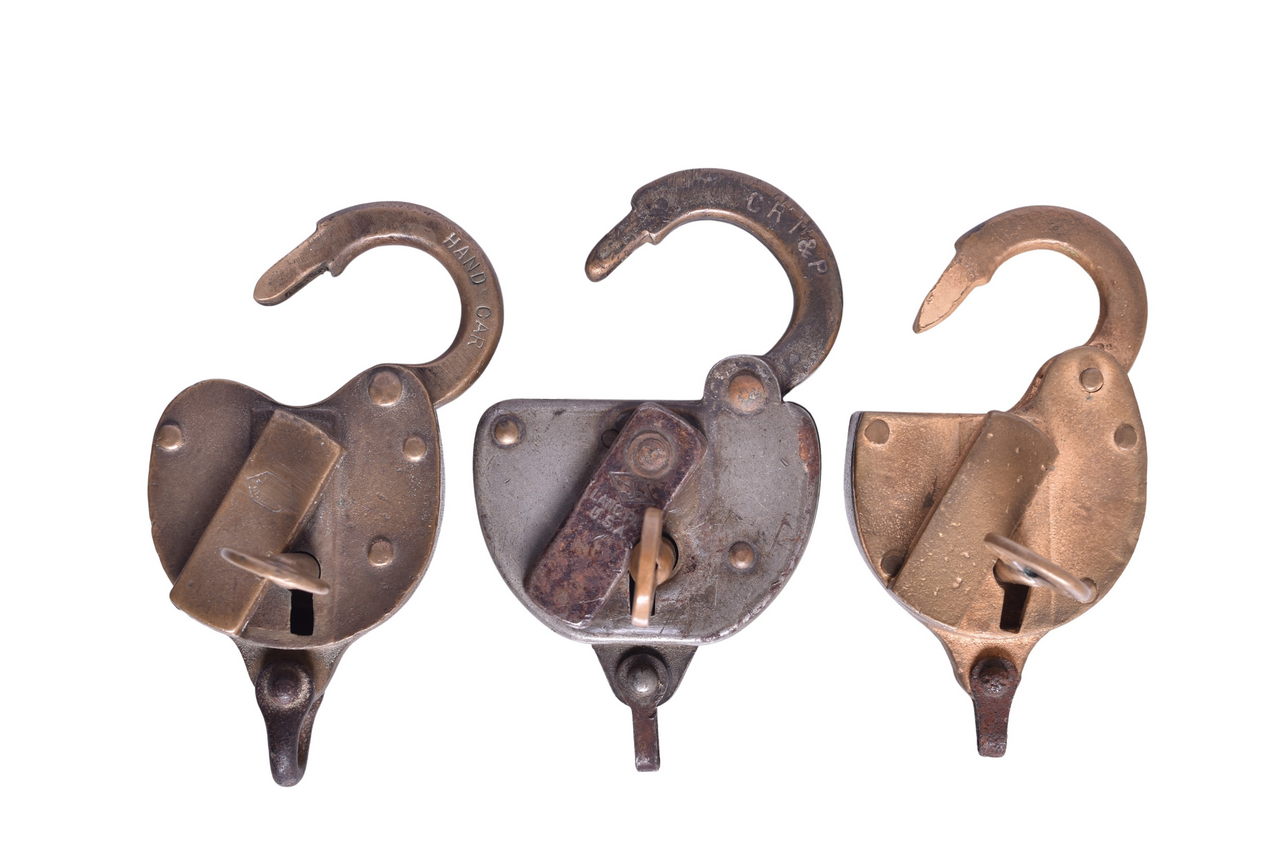 6036 - Three Railroad Locks w/ Keys - Chicago Rock Island & Pacific, Chicago Milwaukee and St. Paul thumbnail