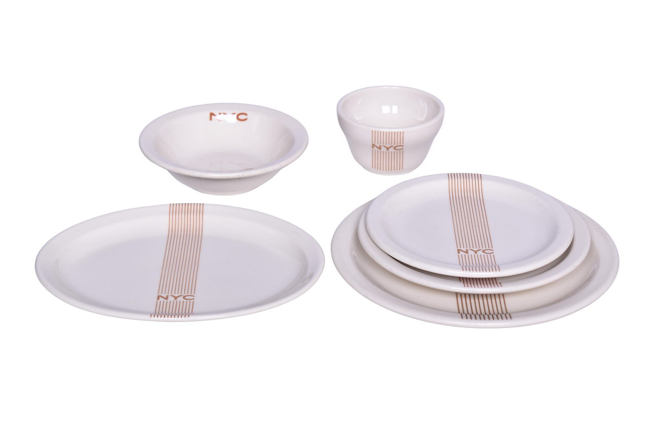 6043 - Six Pieces of New York Central Railroad China Mercury Plates, Oval Platter, Bowl, and Bouillon Cup thumbnail