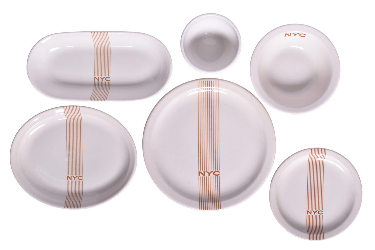 6053 - Group of New York Central Railroad China Mercury Plates, Celery Tray, Oval Platter, Bowl, and Bouillon Cup thumbnail