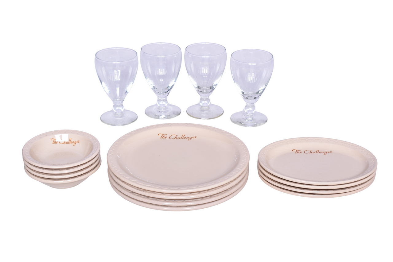 6055 - Sixteen Pieces of Union Pacific Railroad China and Glassware - The Challenger Plates, Platters, and Oatmeal Bowls thumbnail
