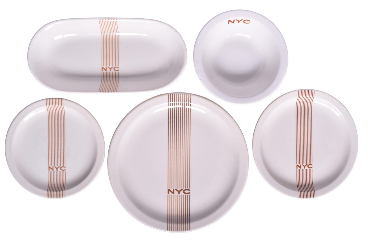 6069 - Five Pieces of New York Central Railroad China Mercury Vegetable Tray, Bowl, Dinner Plate, and Bread Plates thumbnail