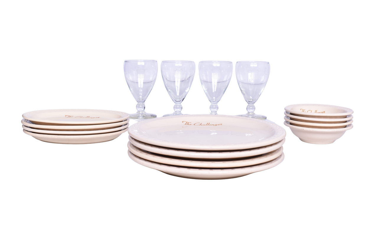 6075 - Sixteen Pieces of Union Pacific Railroad China and Glassware - The Challenger Plates, Platters, and Oatmeal Bowls thumbnail