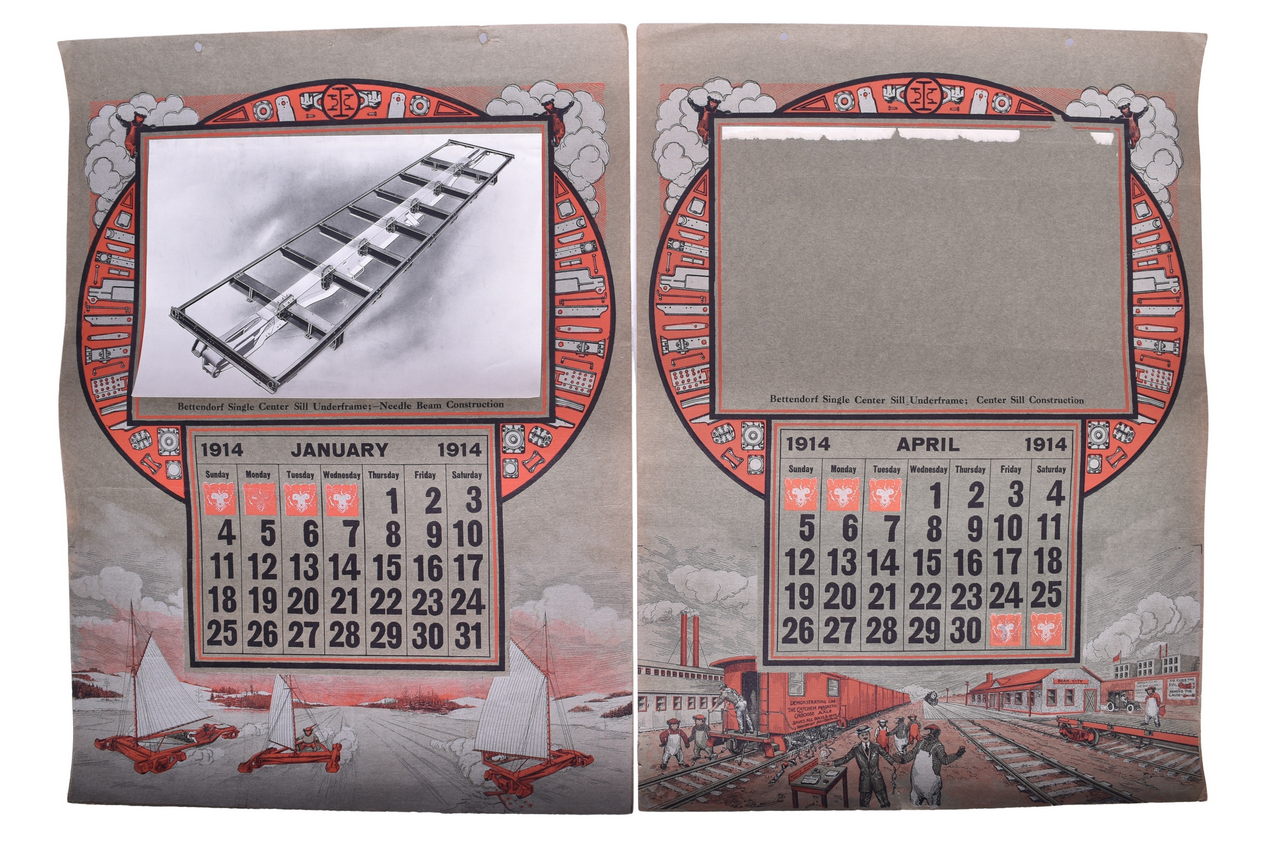 6078 - Pair of 1914 Bettendorf Wall Calendars - January and April thumbnail
