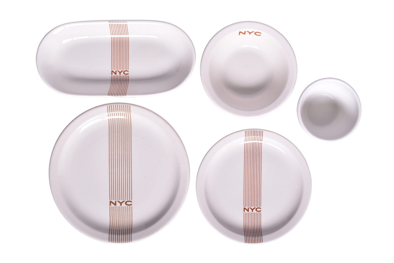 6079 - Five Pieces of New York Central Railroad China Mercury Plates, Celery Tray, Bouillon Cup, and Bowl thumbnail