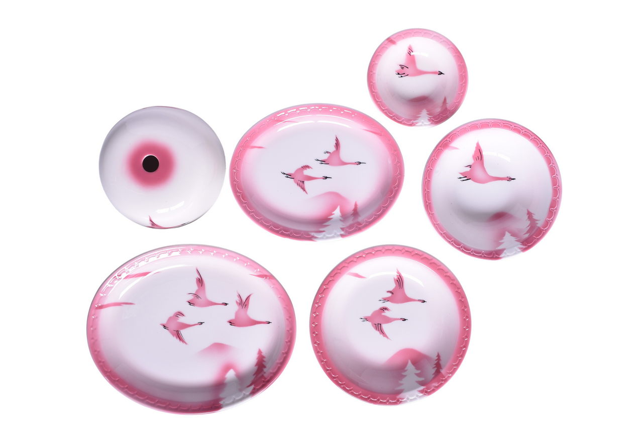 6081 - Six Pieces of Milwaukee Road Dining Car China Traveler Hot Food Cover, Oval Platter, Oval Celery Dish, Bowls, and Plates thumbnail