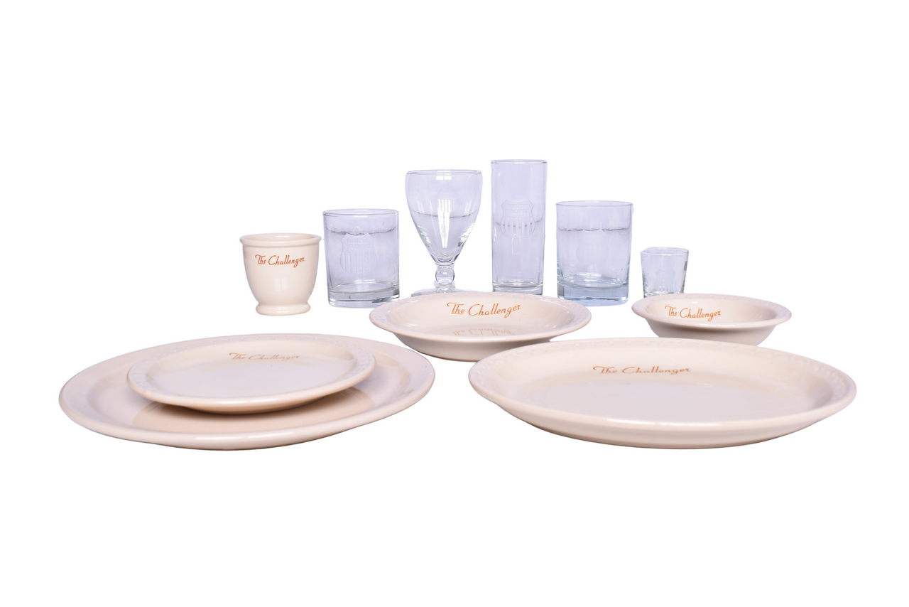 6095 - Collection of Union Pacific Railroad China and Glassware - The Challenger Double Egg Cup, Oval Platter, Plates, Bowls thumbnail
