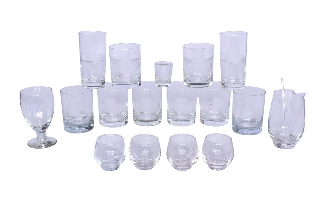 6099 - Seventeen Pieces of Union Pacific Railroad Glassware - Cocktail Set, Shot Glass, Rocks Glasses, Etc. thumbnail