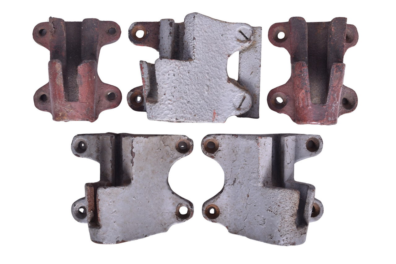 6106 - Five Cast Iron Railroad Marker Lamp/Flag Holder Brackets - Pair and Three Angled Brackets thumbnail