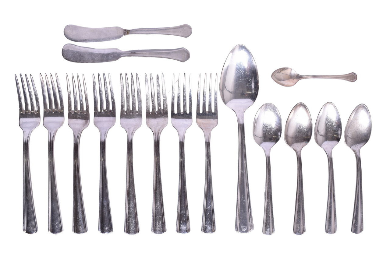6115 - Sixteen Pieces of Union Pacific Railroad Silver Flatware - Savoy Serving Spoon, Dinner Forks, Demitasse Spoon, Etc. thumbnail