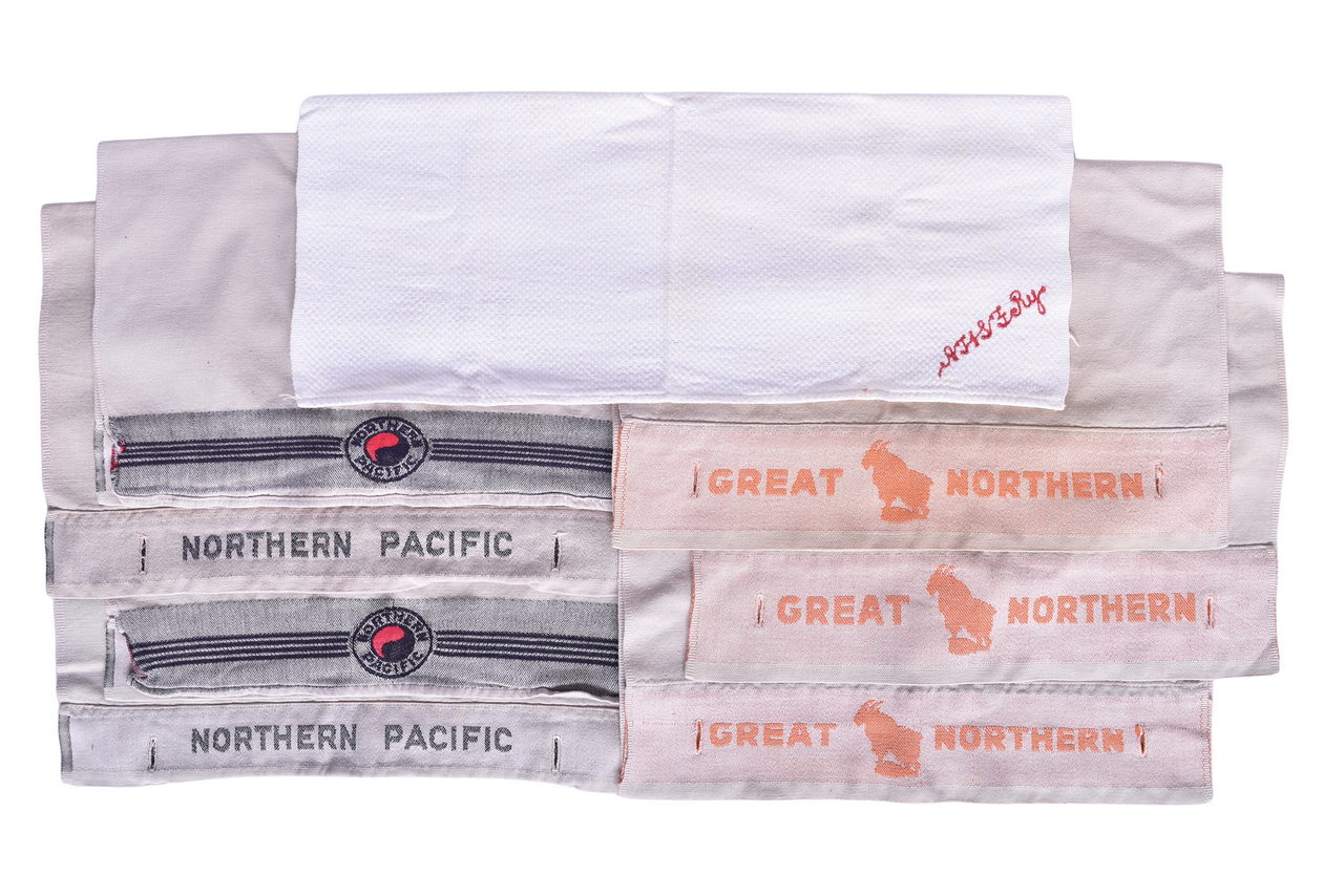 6137 - Eight Western Railroad Headrest Covers and Napkin - Great Northern, Northern Pacific, and Santa Fe thumbnail
