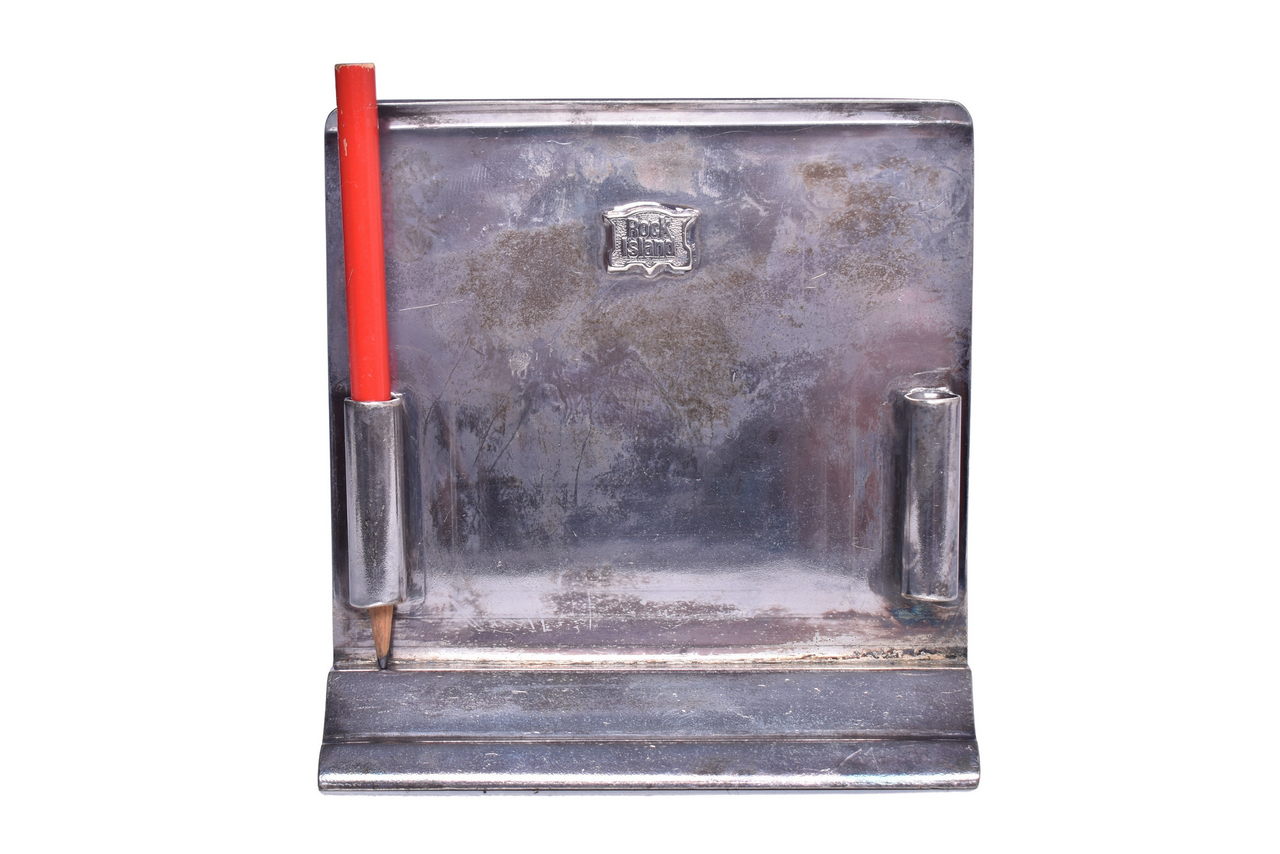 6145 - Reiffel & Husted Rock Island Railroad Silver Menu Holder with Pencil thumbnail