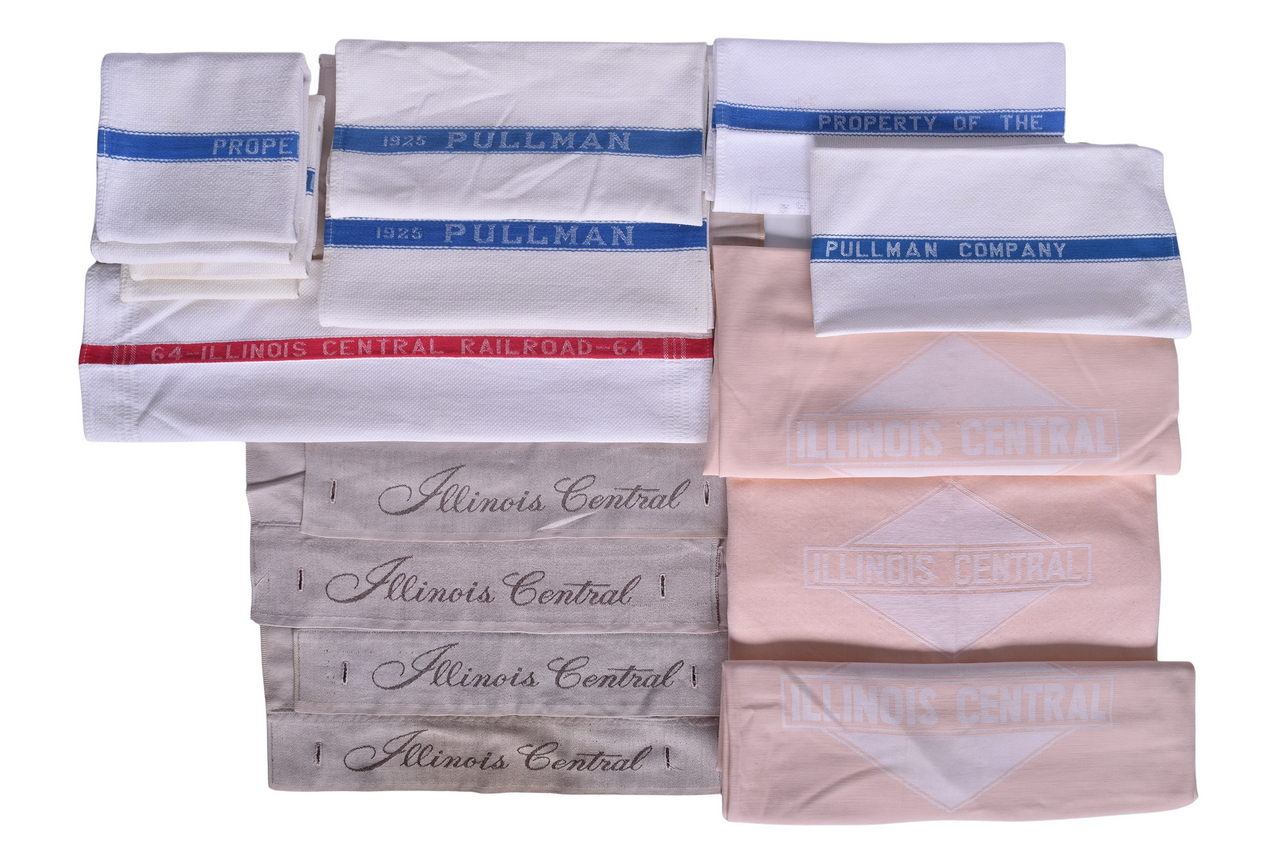 6147 - Sixteen Illinois Central Railroad and Pullman Dining and Passenger Car Linens - Tablecloths, Headrest Covers, Etc. thumbnail