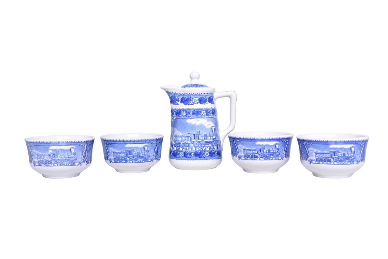6151 - Group of Baltimore & Ohio Railroad Centenary China Hot Chocolate Pot and Bouillon Cups thumbnail