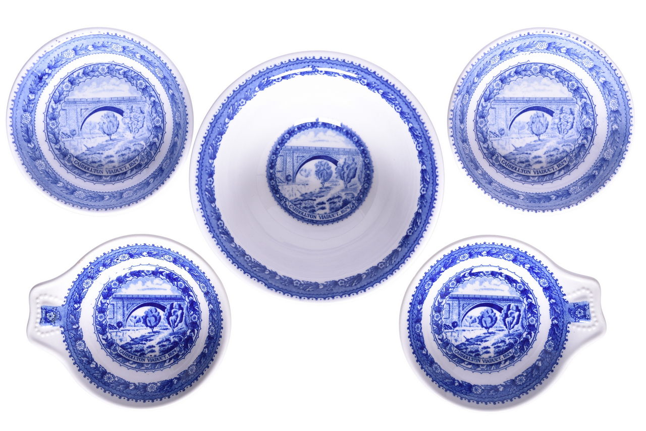 6163 - Five Pieces of Baltimore and Ohio Railroad China Centenary Serving Bowl, Fruit Bowls, and Ice Cream Shells thumbnail