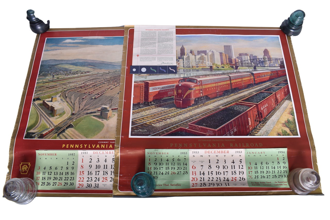 6192 - Pair of Pennsylvania Railroad Wall Calendars 1954 Pittsburgh Promotes Progress and 1958 Conway Yard thumbnail
