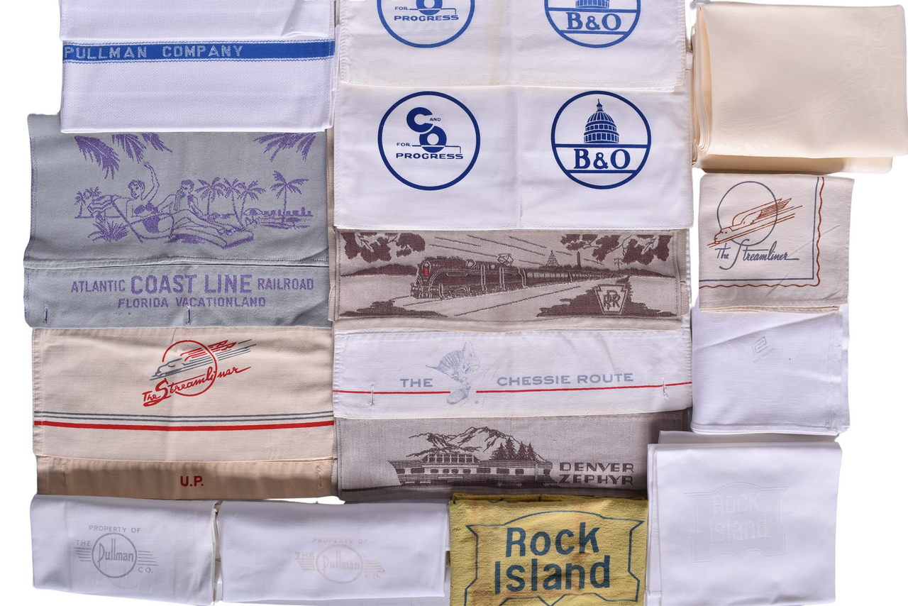 6201 - Twenty Railroad Headrest Covers and Linens - Atlantic Coast Line, Denver Zephyr, Pullman, Union Pacific, Pennsylvania, and More thumbnail