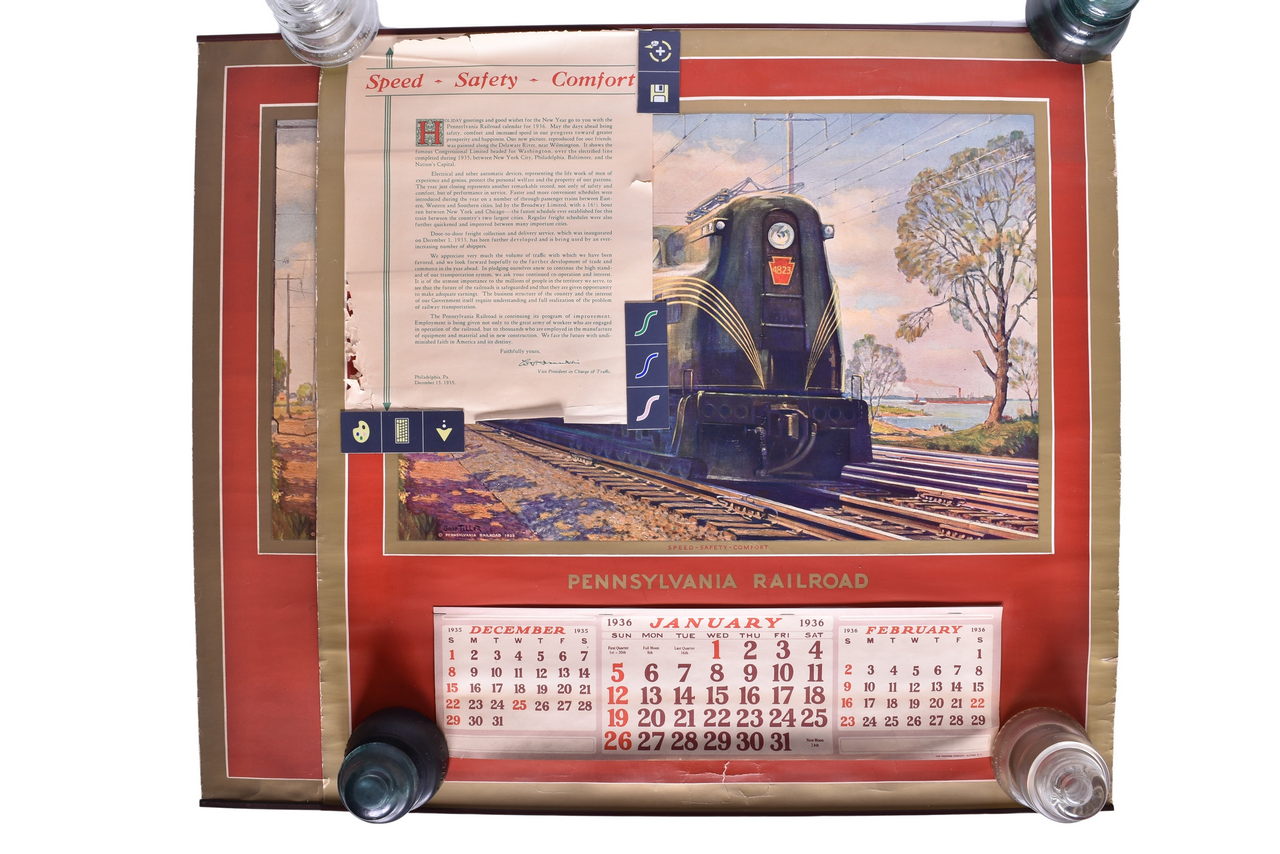 6202 - Pair of Pennsylvania Railroad Wall Calendars - Two 1936 Speed-Safety-Comfort Calendars thumbnail