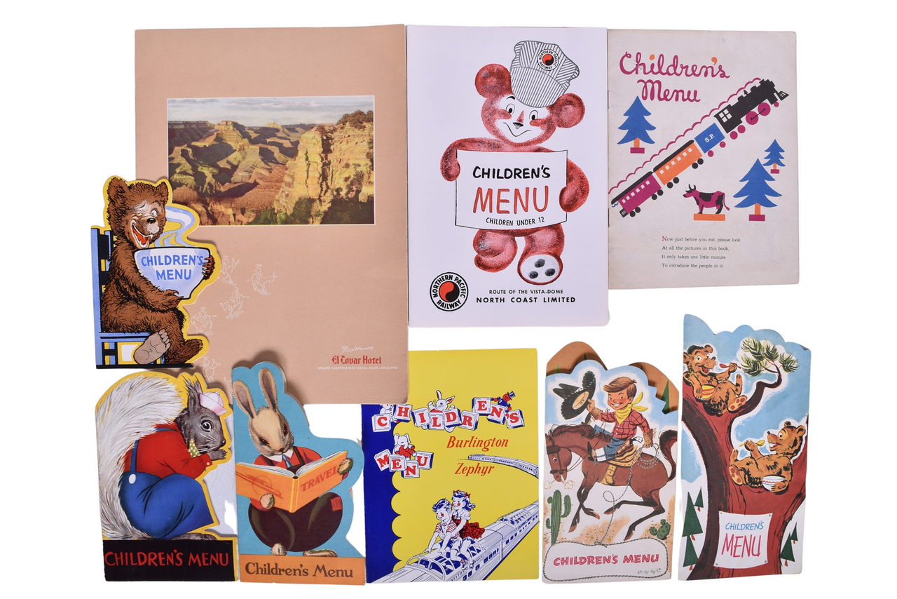 6203 - Ten Western Railroad Children's Menus - Union Pacific Die-Cut, Southern Pacific, Burlington Zephyr, Northern Pacific thumbnail