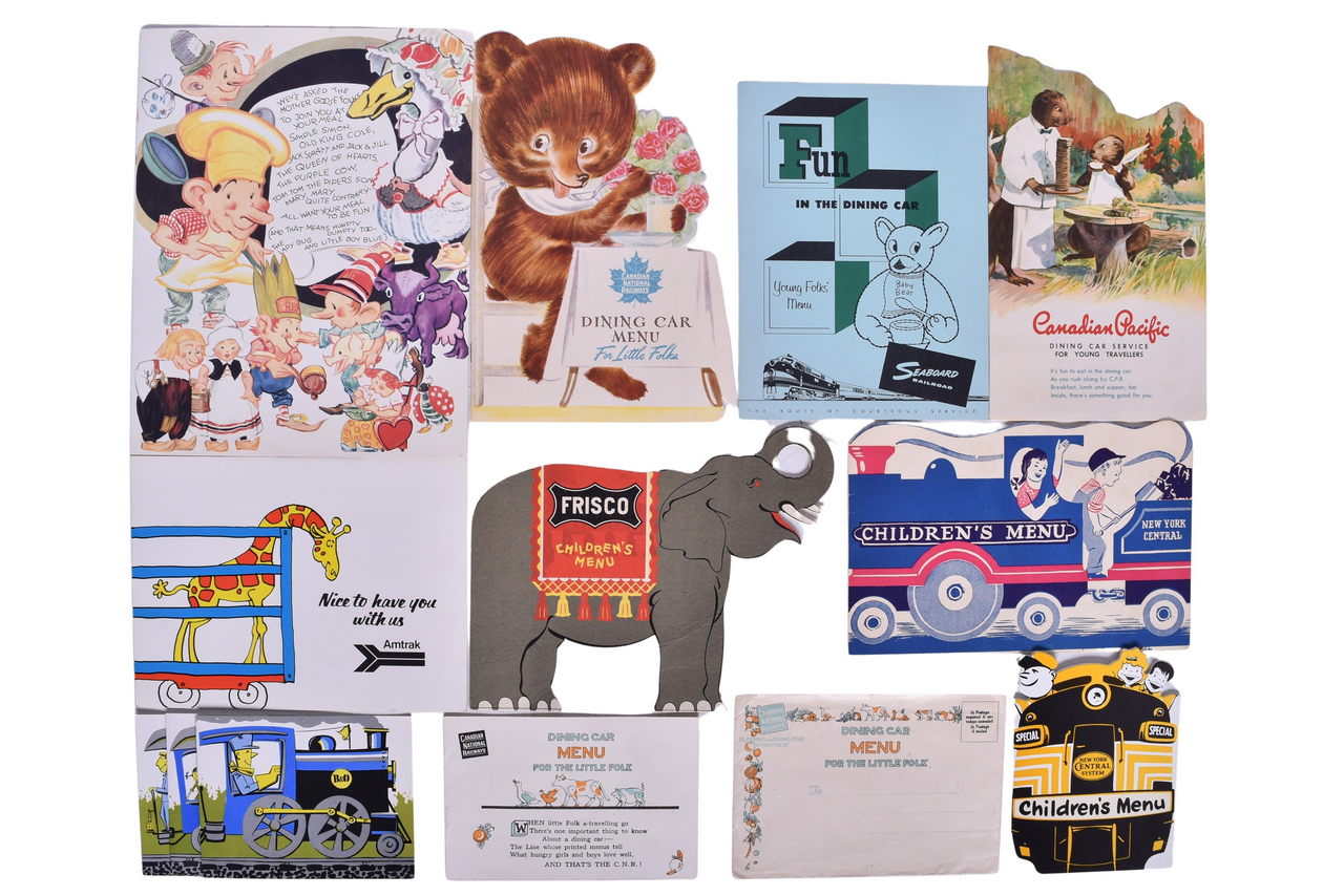 6205 - Ten Railroad Children's Menus - Frisco, Canadian National, Seaboard, Canadian Pacific, New York Central, Etc. thumbnail