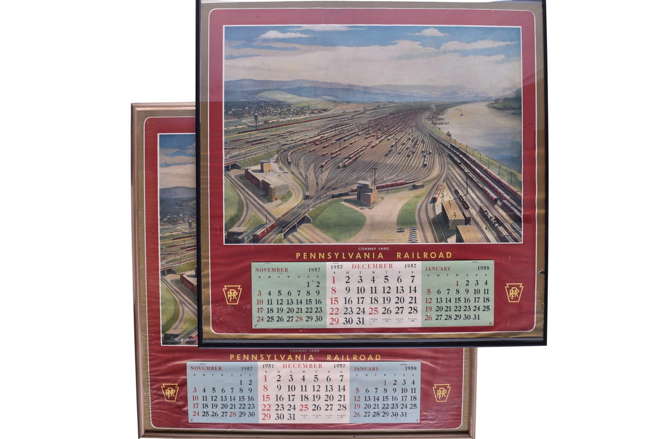 6214 - Pair of Framed Pennsylvania Railroad Wall Calendars - Two 1958 Conway Yard Calendars thumbnail