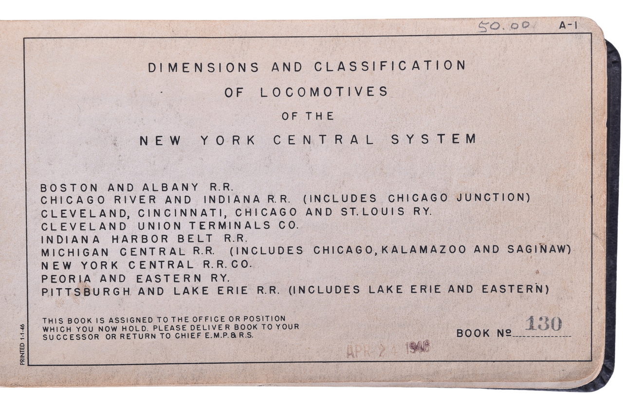 6219 - New York Central Railroad 1946 Locomotive Diagram and Classification Book thumbnail