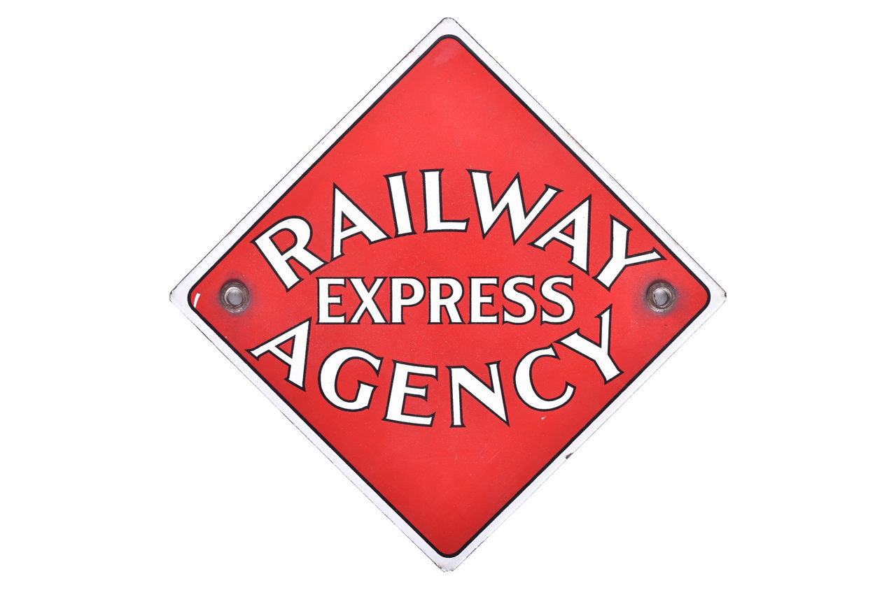 6226 - Porcelain Railway Express Agency Baggage Cart End Sign thumbnail