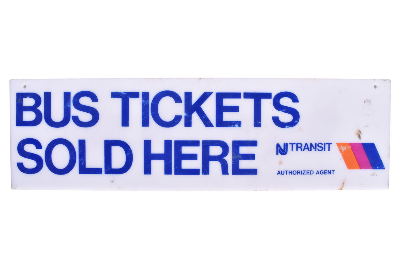 6228 - New Jersey Transit Bus Tickets Sold Here Plastic Sign thumbnail