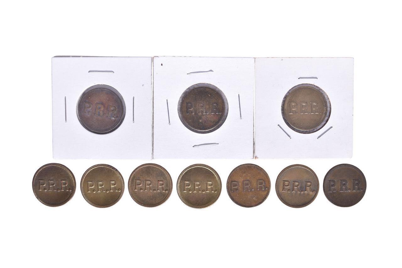 6245 - Ten Pennsylvania Railroad Brass Trade Tokens and Individual Drinking Cup Co. Inc. thumbnail