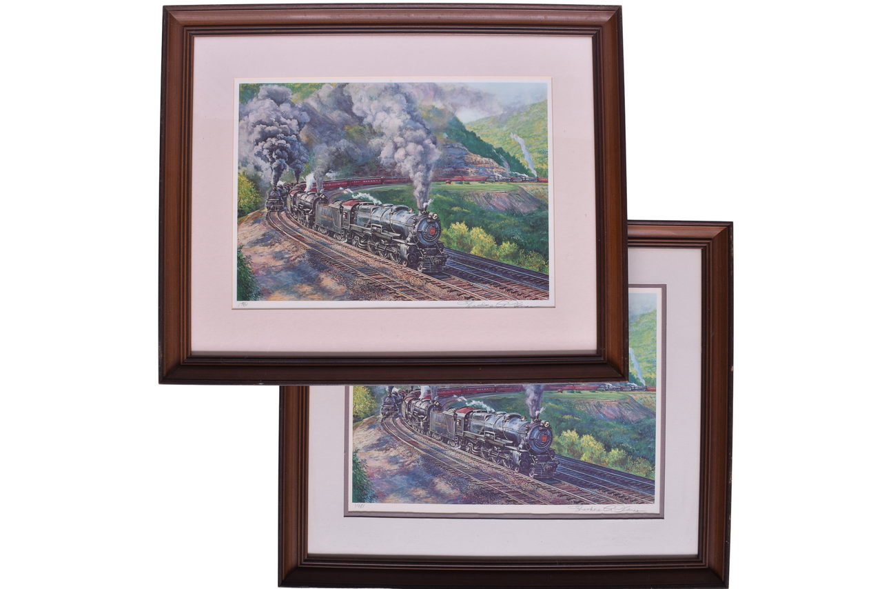 6248 - Two Signed Theodore Xaras Art Prints - Pennsylvania Railroad - Doubleheading Up Horseshoe Curve thumbnail