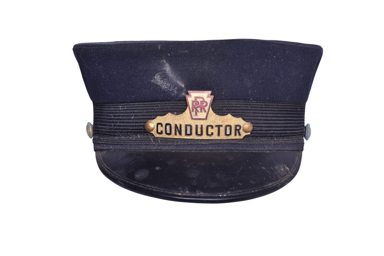 6249 - Pennsylvania Railroad M.H. Grossman Conductors Cap and Trainman Cap Badge thumbnail