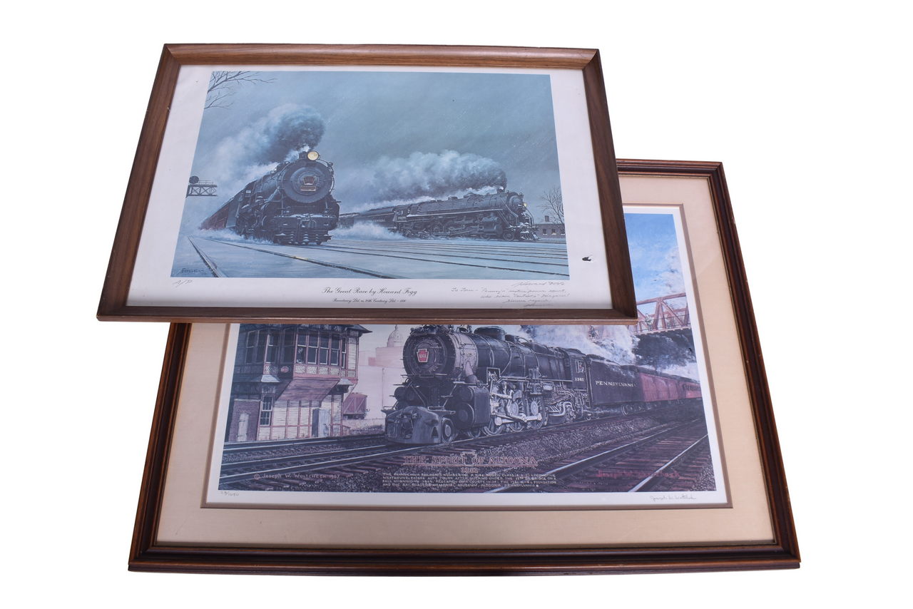 6268 - Pair of Framed Pennsylvania Railroad Art Prints - Signed Howard Fogg, Signed Woltcheck thumbnail