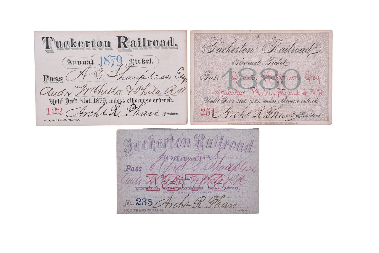 6269 - Three Tuckerton Railroad Annual Passes - 1876, 1879, 1880 thumbnail