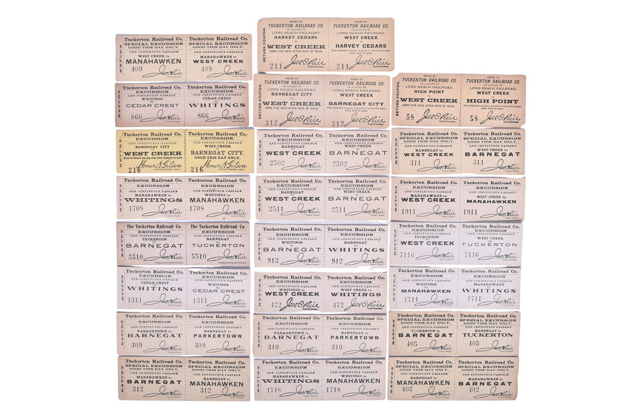 6273 - Collection of Tuckerton Railroad Tickets - Excursion, Barnegat, Manahawken, Whitings, Etc. thumbnail