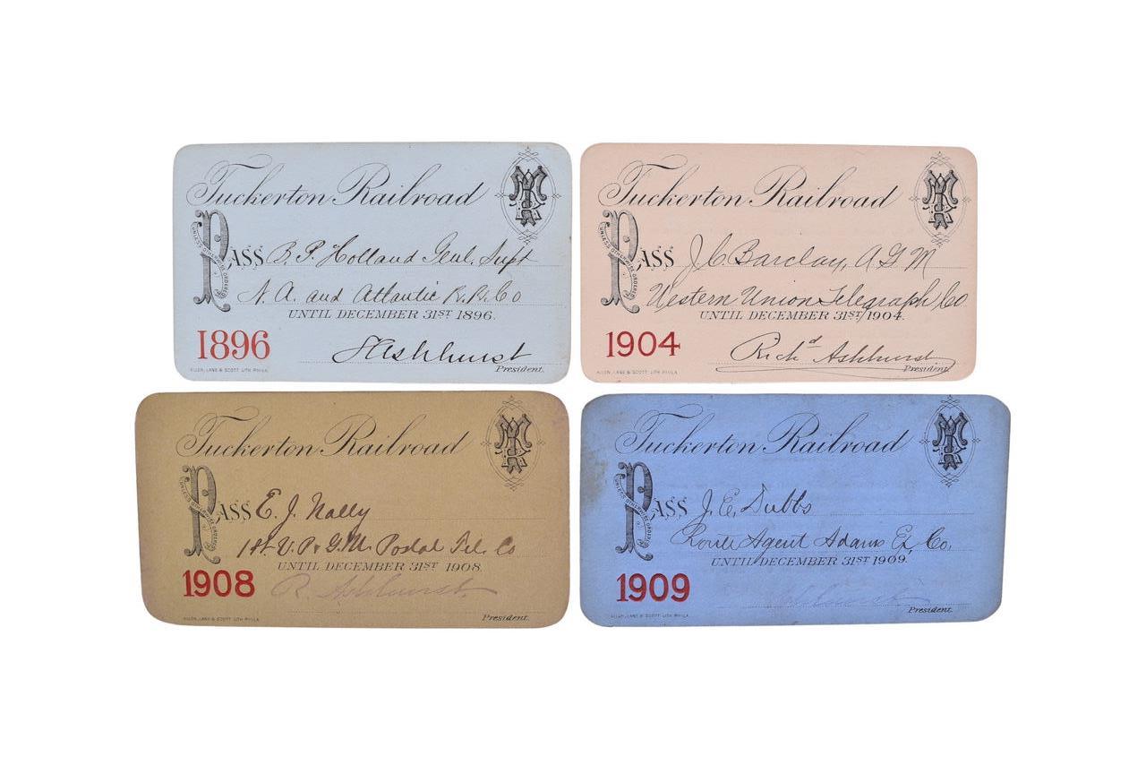6279 - Four Tuckerton Railroad Annual Passes - 1896, 1904, 1908, and 1909 thumbnail