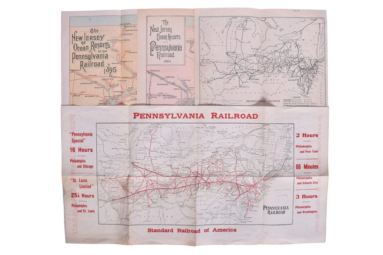 6293 - Four Pennsylvania Railroad Maps - 1891 and 1895 New Jersey Ocean Resorts, 1909 City of Philadelphia, 1920 Pennsylvania System thumbnail