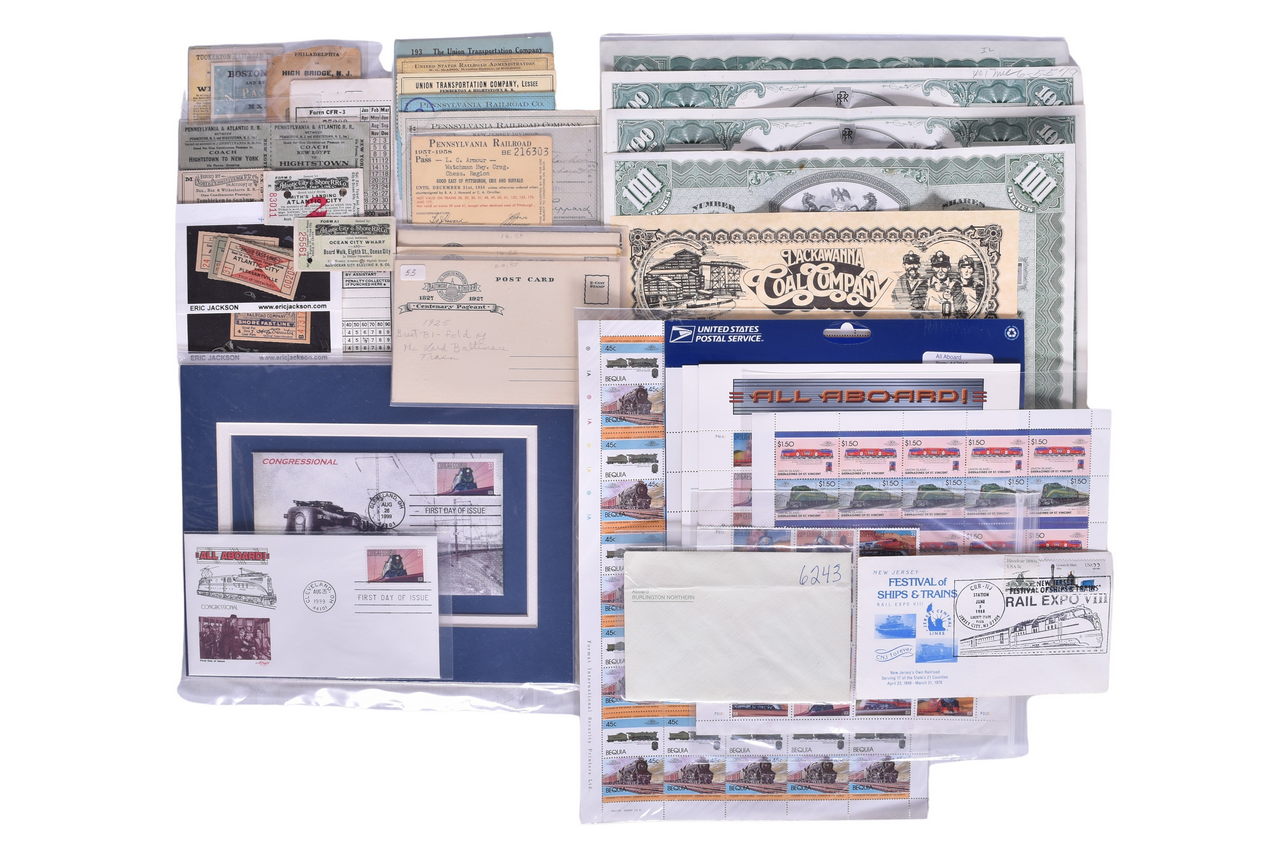 6295 - Over 45+ Northeast Railroad Tickets, Passes, Stocks, Stamps, Postcards, and More - Atlantic City & Shore, North Pennsylvania, Etc. thumbnail