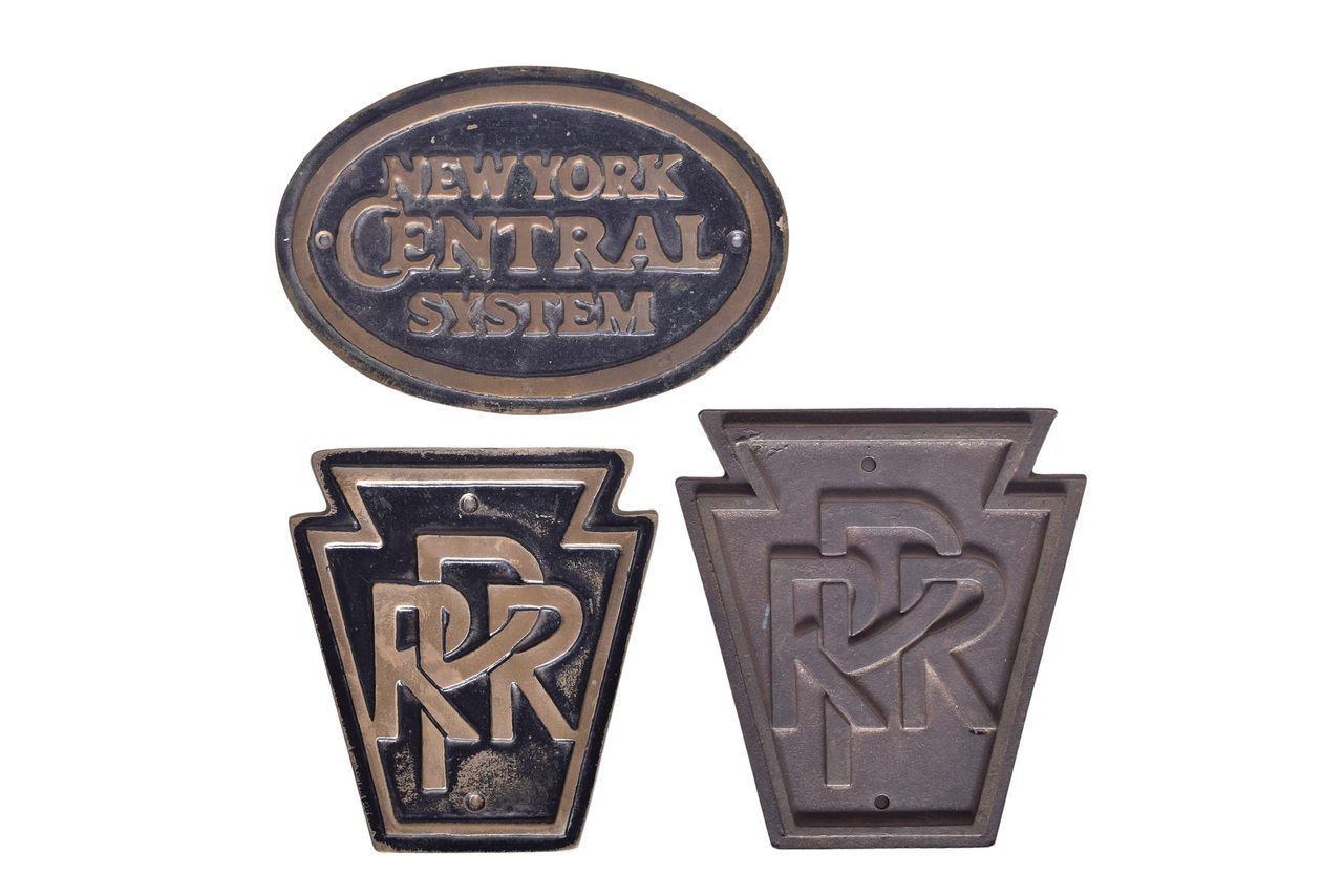 6303 - Three Cast Brass Railroad Emblem Plaques - Pennsylvania and New York Central System thumbnail