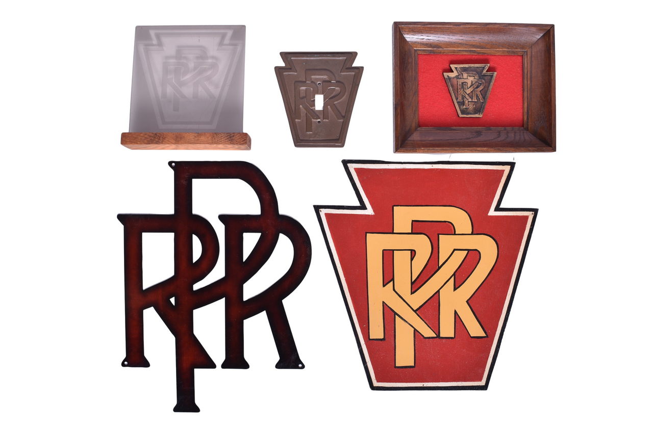 6306 - Group of Pennsylvania Railroad Keystone Emblem Wall Plaques, Light Switch, and Etched Glass Panel thumbnail