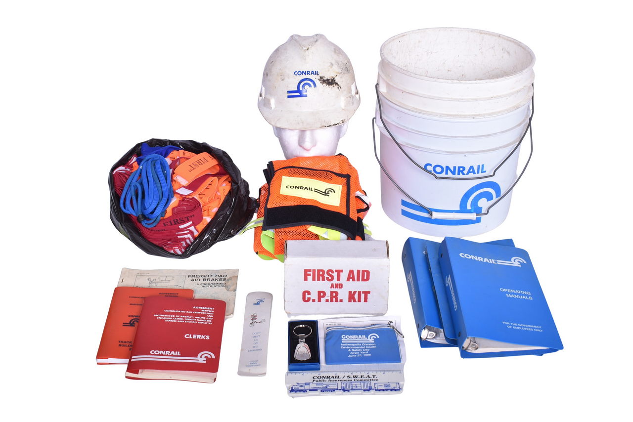 6311 - Collection of Conrail Railroad Crew Gear - Manuals, Hard Hat, Safety Vests, and More! thumbnail