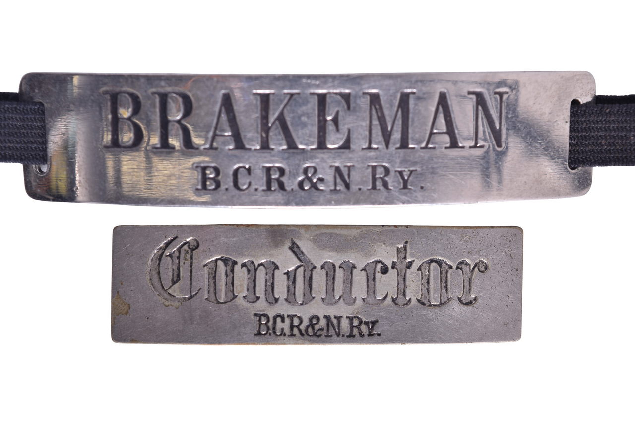 6410 - Burlington Cedar Rapids and Northern Railway Conductor's Pin, Brakeman Cap Badge thumbnail