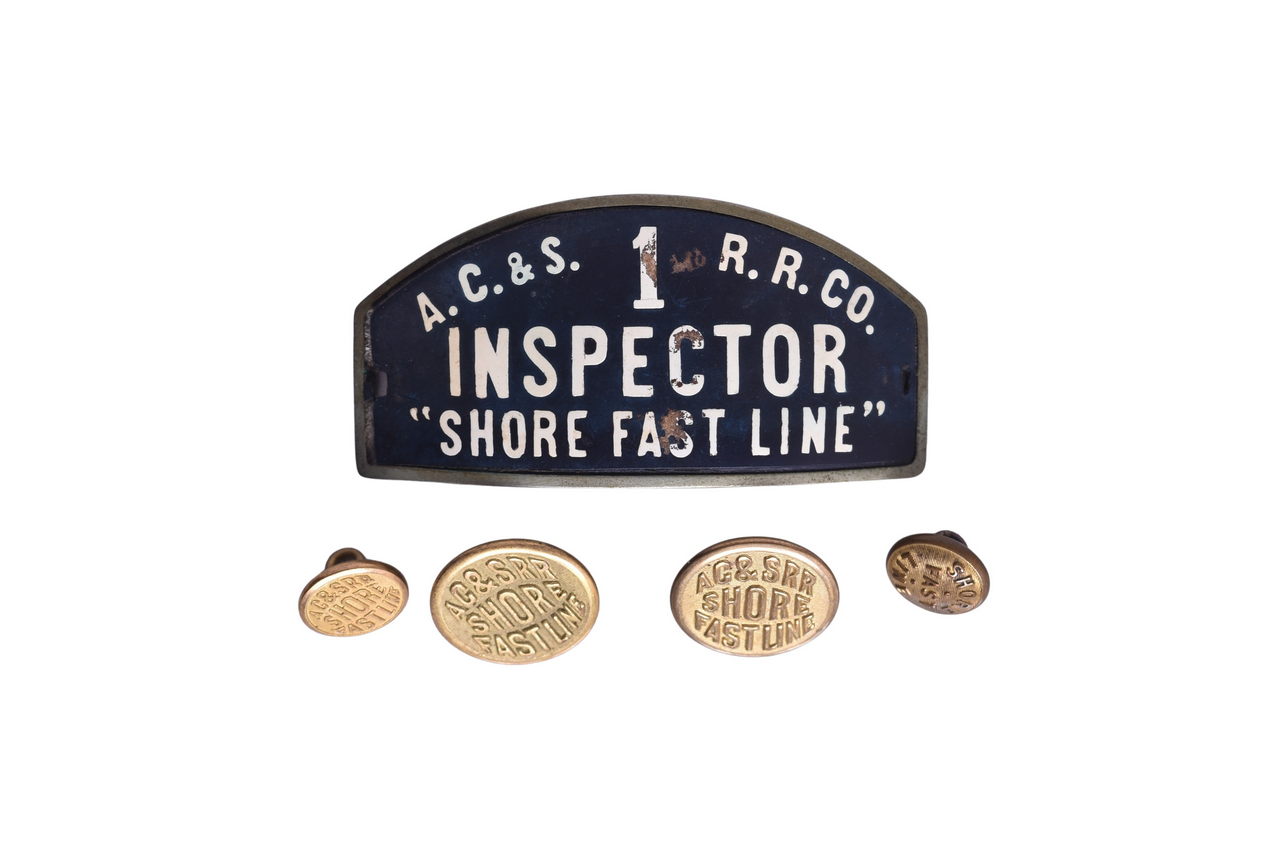 6433 - Atlantic City & Shore Railroad Inspector 1 Cap Badge and Uniform Buttons 