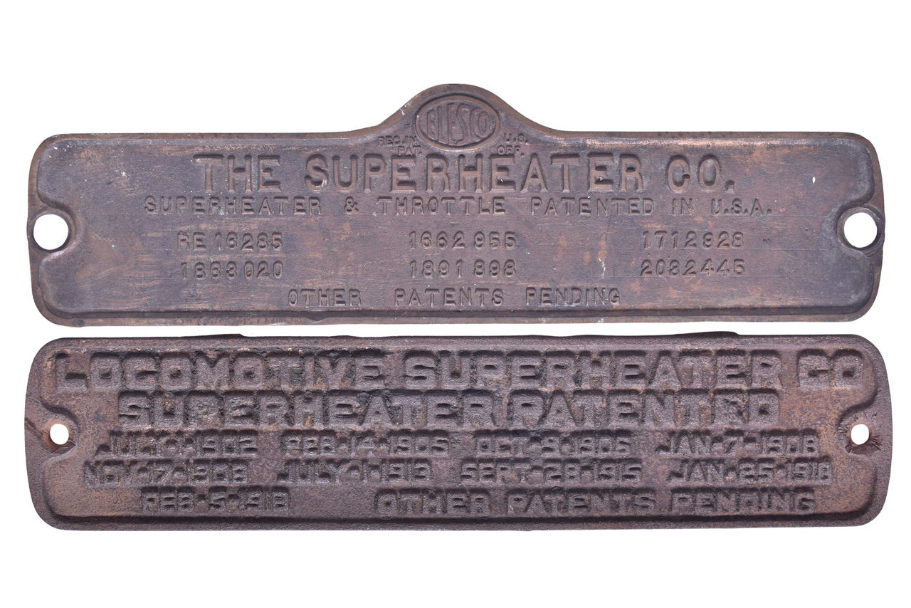 6444 - Elesco Superheater & Throttle Cast Brass Plate & Locomotive Superheater Co. Cast Iron Plate thumbnail
