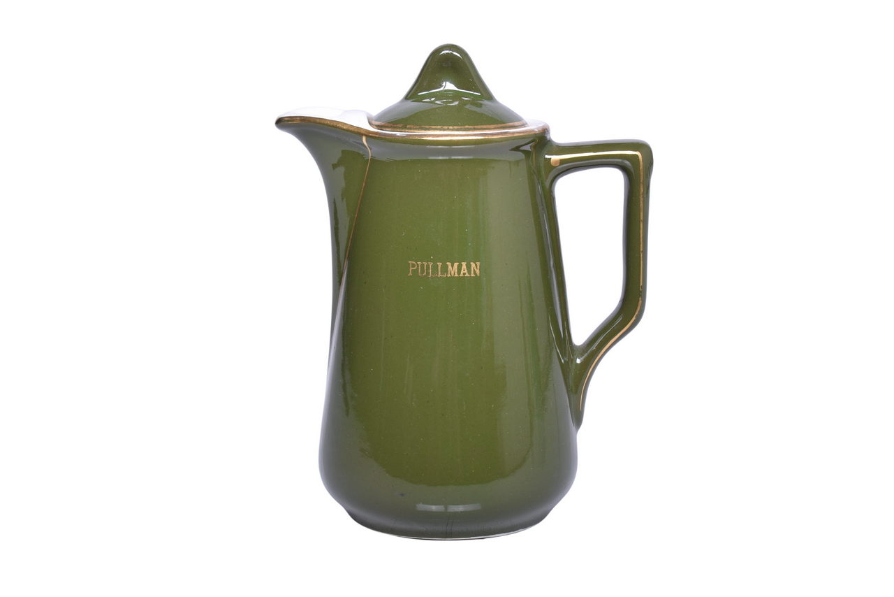 6449 - Hall & Pullman Railroad China Verde Green Chocolate Pot thumbnail