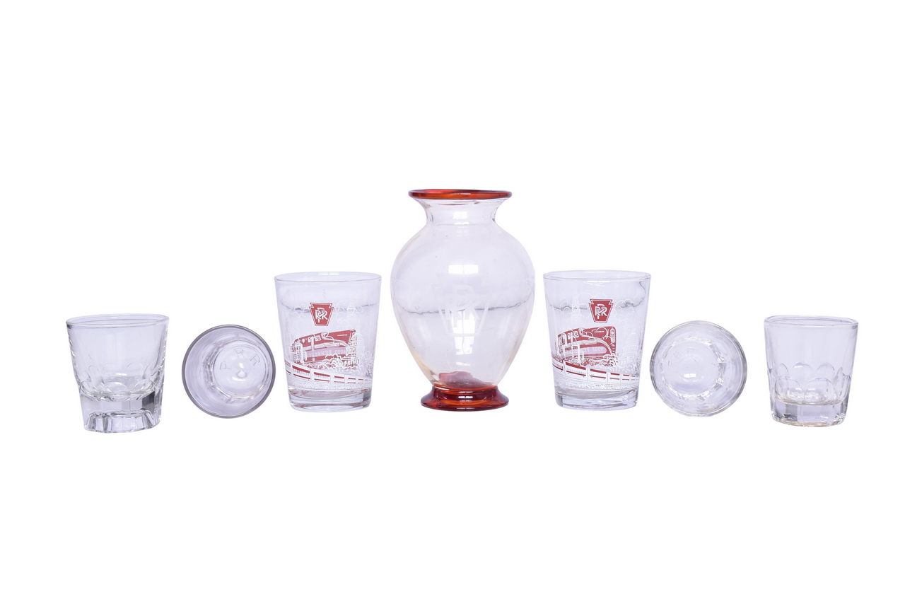 6457 - Seven Pieces of Pennsylvania Railroad Glassware - Keystone Vase, Rocks Glass, and High Ball thumbnail