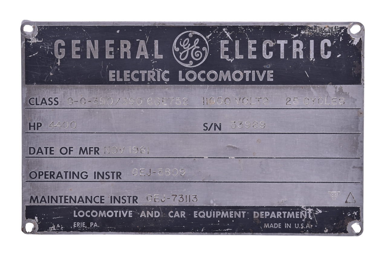 6491 - Pennsylvania Railroad # 4423 E44 General Electric Builder's Plate thumbnail