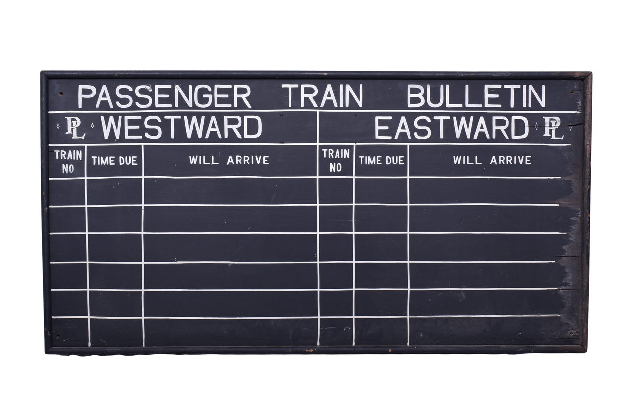 6545 - Pennsylvania Lines Railroad Depot Wooden Passenger Train Bulletin / Schedule Board thumbnail