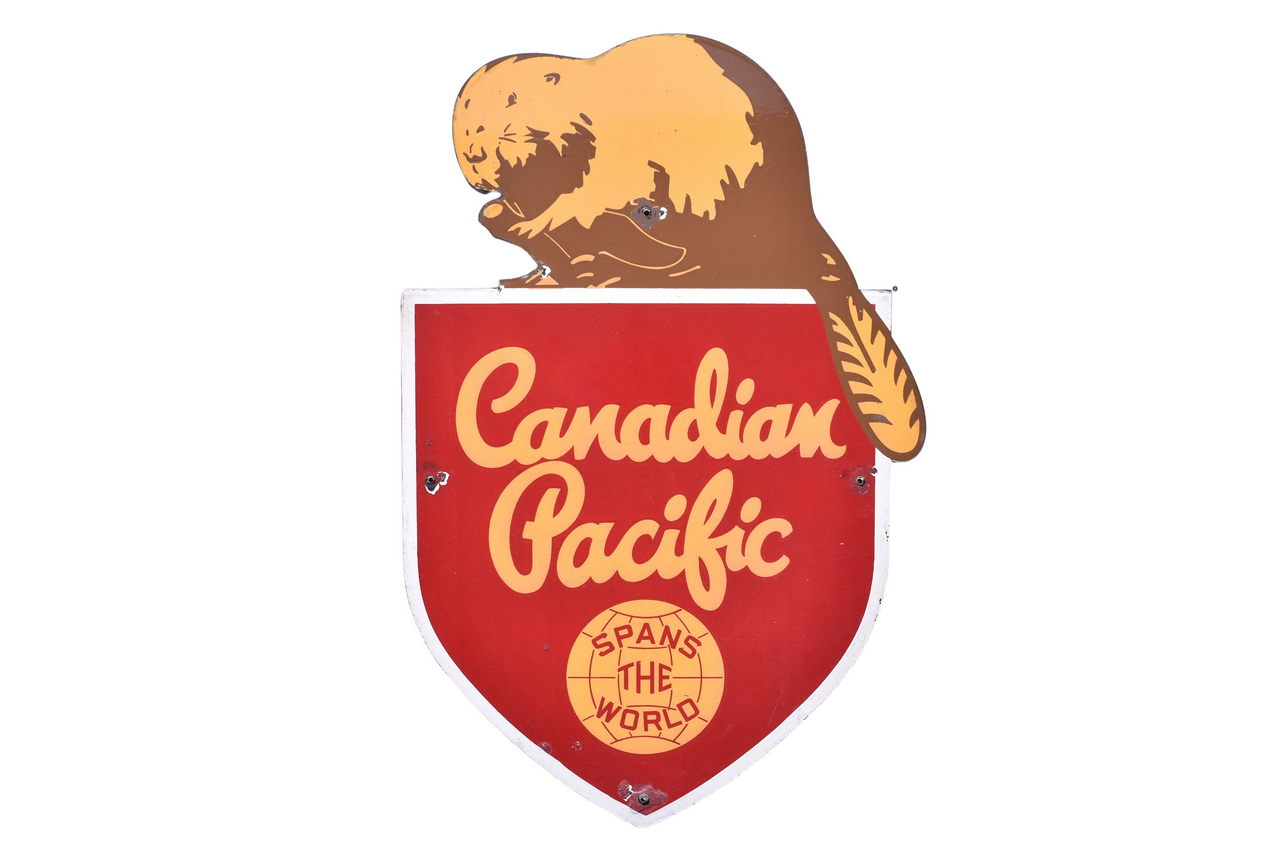 6546 - Canadian Pacific Railroad Die Cut Porcelain Beaver Shield Sign thumbnail